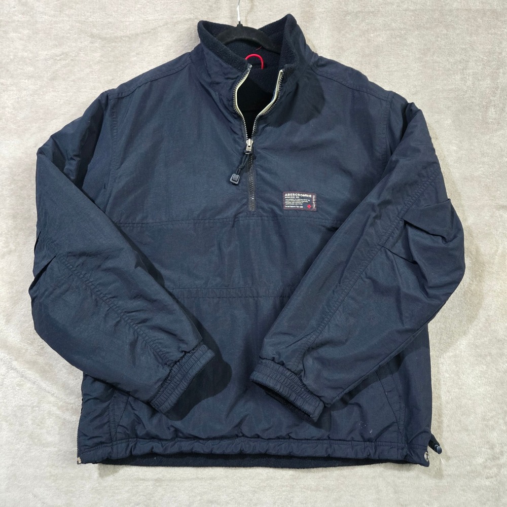 Vtg Abercrombie & Fitch Reversible Fleece Anorak Jacket Large Y2K Quarter Zip